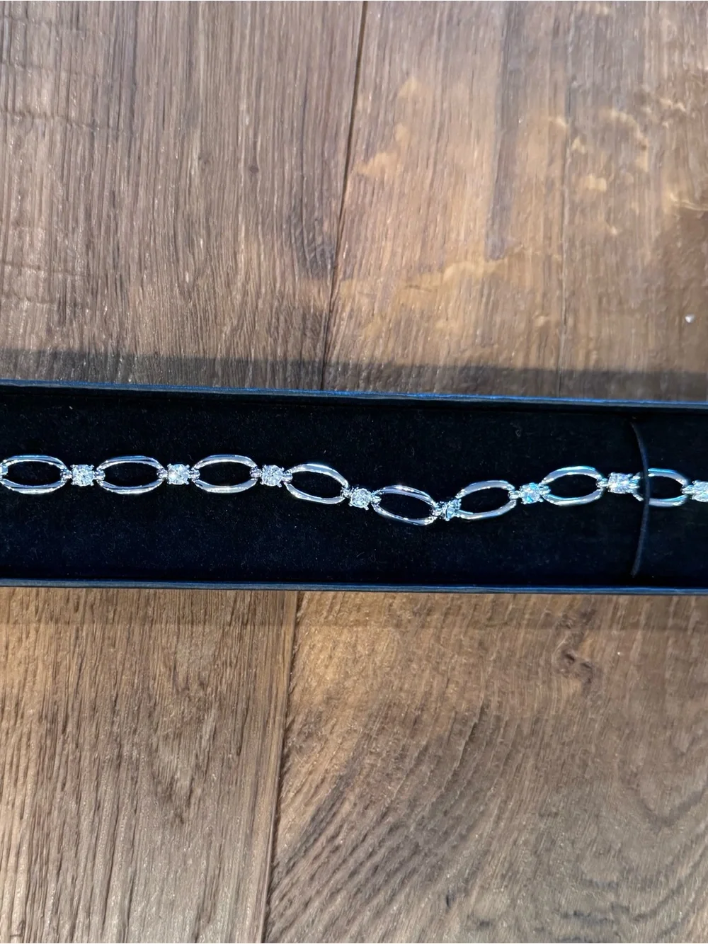 Delicate Silver Link Bracelet with Clear Stones - Women